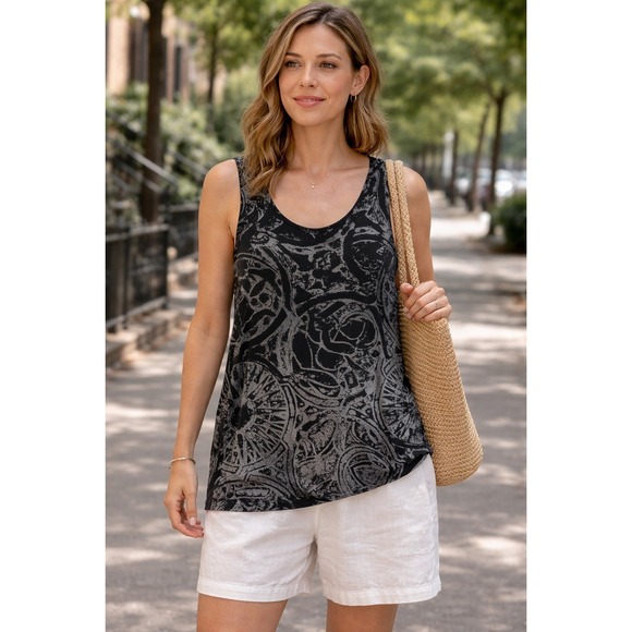 bryn Walker Tops - Bryn Walker Womens Black Grey Abstract Graphic Print Tank Top Tunic Made in USA‎